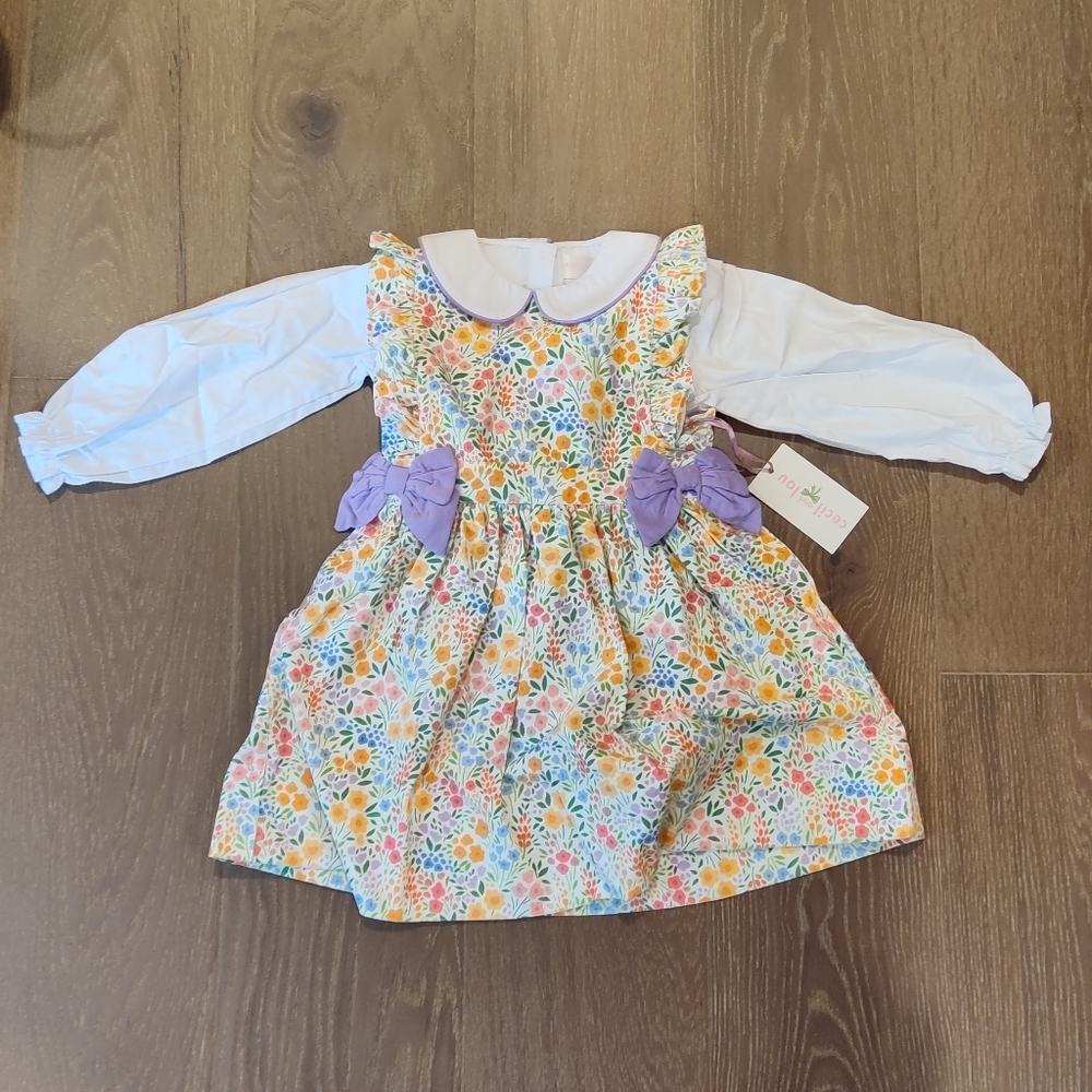 Multi-Colored Floral Corduroy Bow Dress